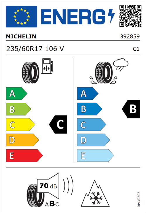 Tyre Label for Michelin CrossClimate SUV 235/60R17 106V