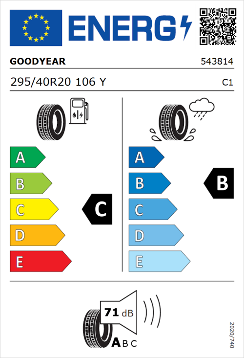 Tyre Label for Goodyear Eagle F1 Asymmetric 3 SUV 295/40R20 106Y