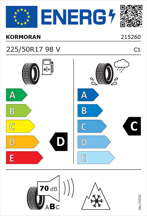 Tyre Label for Kormoran All Season 225/50R17 98V