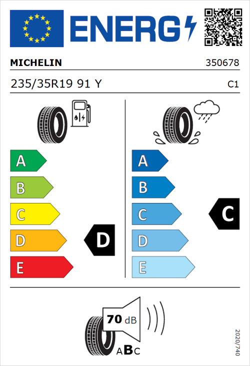 Tyre Label for Michelin Pilot Sport Cup 2 235/35R19 91Y