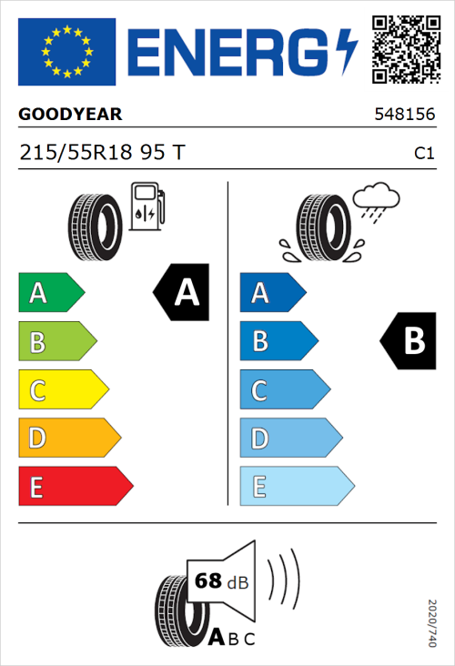 Tyre Label for Goodyear EfficientGrip Performance 215/55R18 95T