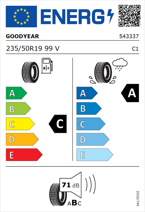 Tyre Label for Goodyear Eagle F1 Asymmetric 3 SUV 235/50R19 99V