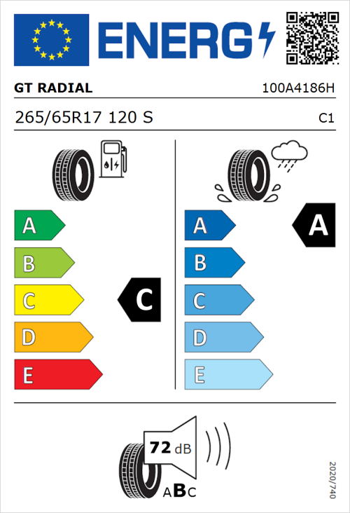 Tyre Label for GT Radial AT71 265/65R17 120S