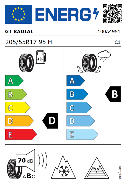 Tyre Label for GT Radial WinterPro 2 evo 205/55R17 95H
