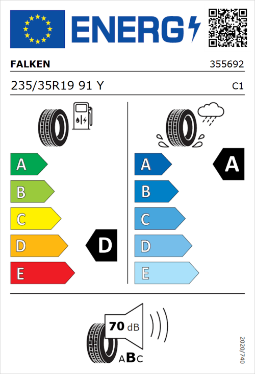 Tyre Label for Falken Azenis RS820 235/35R19 91Y