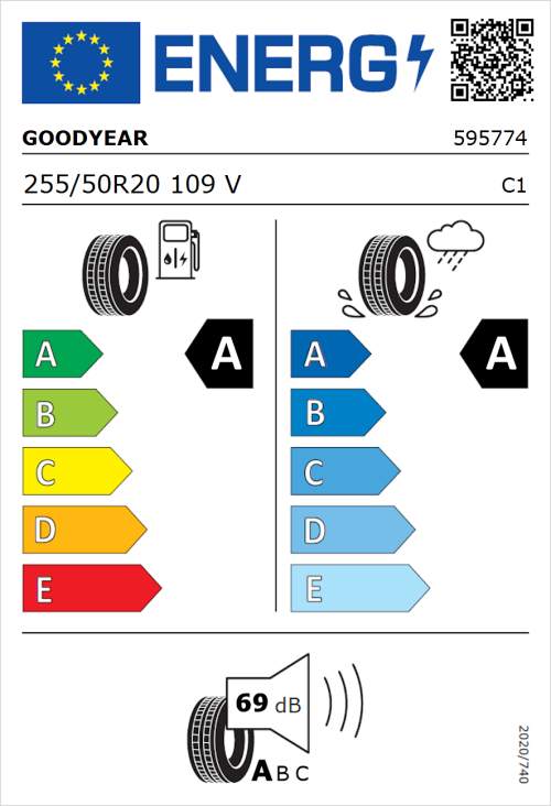 Tyre Label for Goodyear Eagle F1 Asymmetric 3 SUV 255/50R20 109V