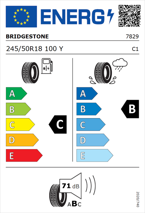 Tyre Label for Bridgestone Potenza S001 245/50R18 100Y