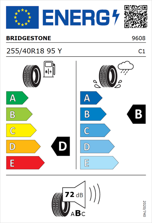 Tyre Label for Bridgestone Potenza S001 255/40R18 95Y